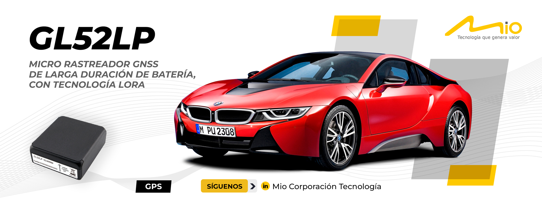 Mio Corporación Tecnología S.A.C. - GL52LP - Micro rastreador GNSS de larga duración de batería con tecnología LoRa.