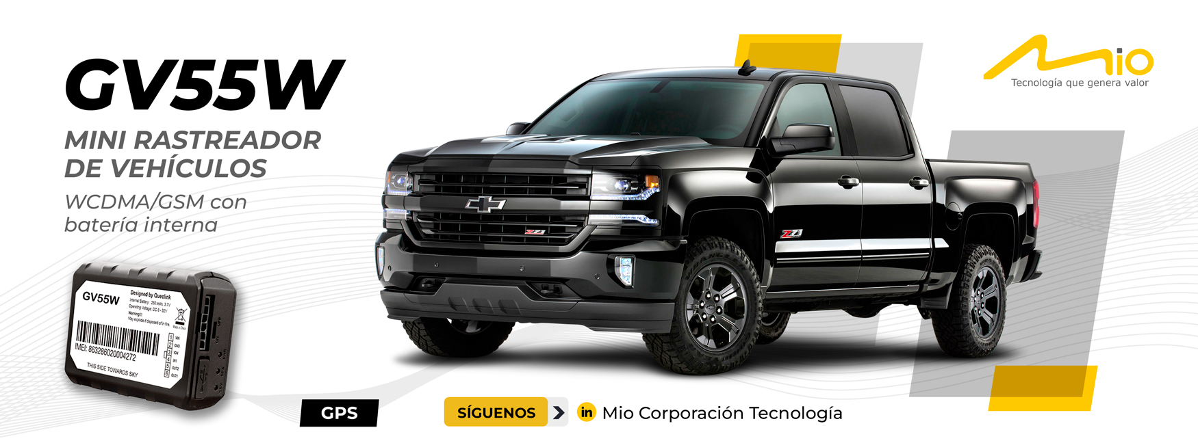 Mio Corporación Tecnología S.A.C. - GV55W - Mini rastreador de vehículos WCDMA/GSM con batería interna.