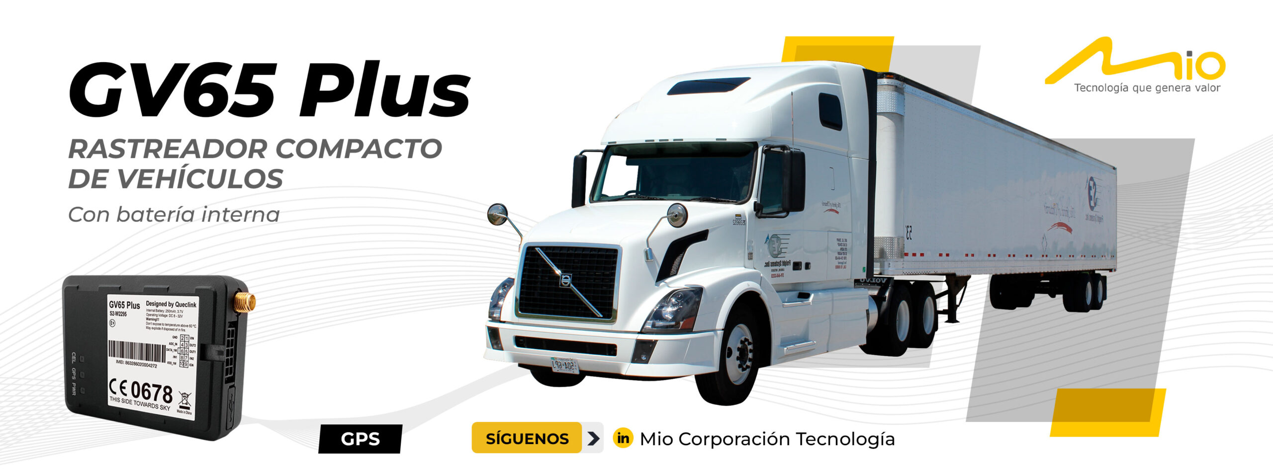 Mio Corporación Tecnología S.A.C. - GV65Plus - Rastreador compacto de vehículos con batería interna.