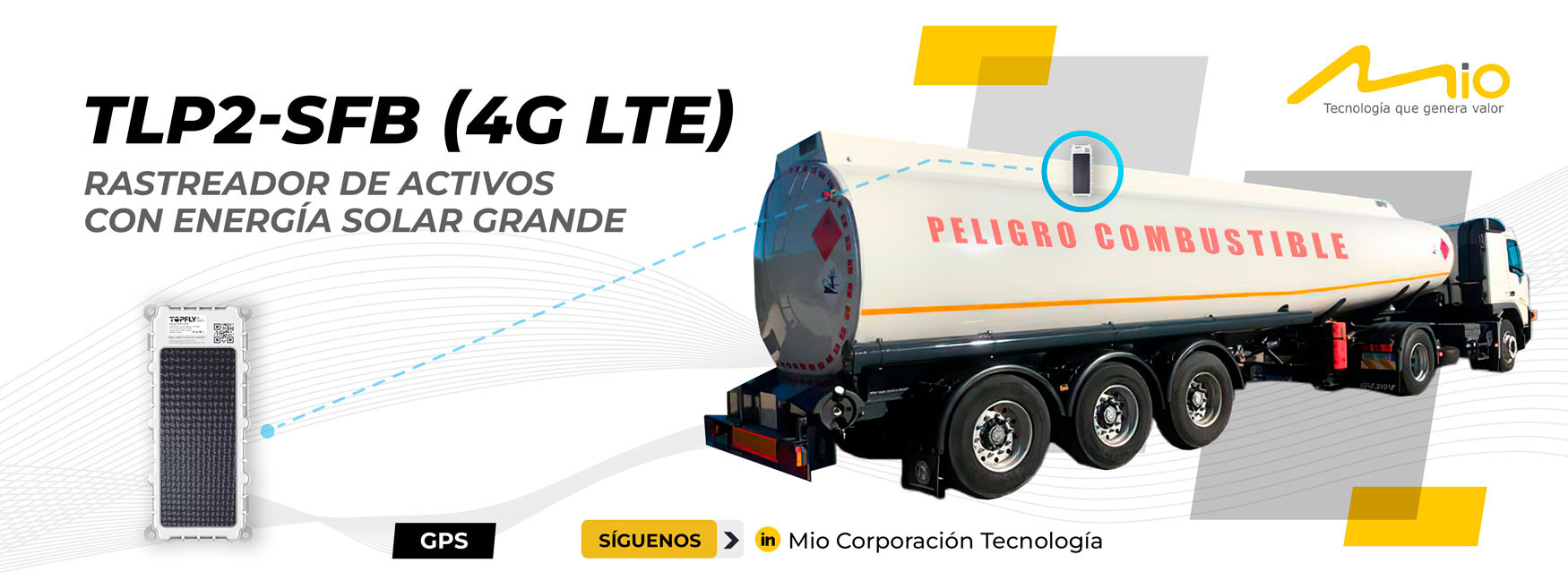 Mio Corporación Tecnología S.A.C. - TLP2-SFB-(4G-LTE) - Rastreador de activos con energía solar grande.